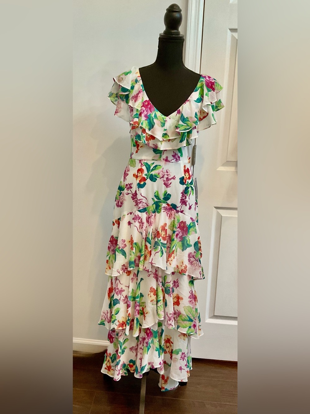 Wayf White Floral Ruffle Tiered Maxi Dress